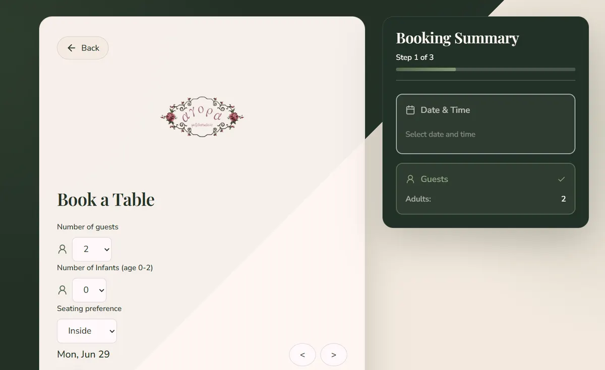 Agora booking flow preview